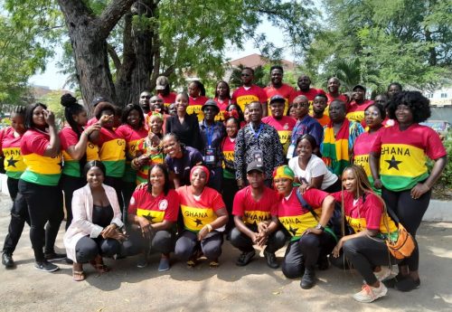 Africa Village Global Team meet Ghana Supporters Union 1 for AFCON 2023 games Fan Zone Live Musicals in Abidjan, Cote D'Ivoire 2023.