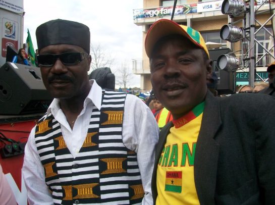 Gyedu Blay-Ambulley and AVG CEO Kwame Wadaada Live at Africa Village Fan Zone , Melrose Ark, Joburg, SA 2010 Fifa Games.