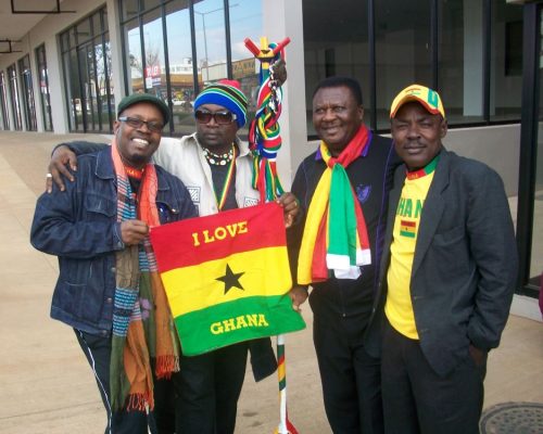 (L-R) Bessa Simmons, Amandzeba, A.B. Crenstil and AVG CEO Kwame Wadaada Live in SA Fifa 2010 Fan Zone Music Ambassadors.