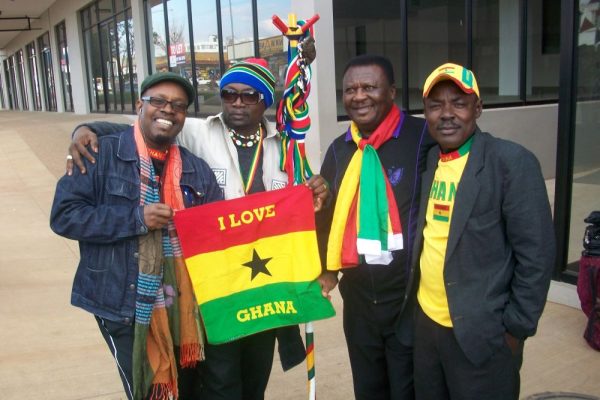 (L-R) Bessa Simmons, Amandzeba, A.B. Crenstil and AVG CEO Kwame Wadaada Live in SA Fifa 2010 Fan Zone Music Ambassadors.